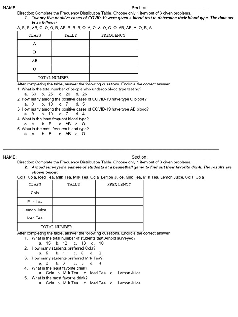 Frequency Distribution Table Exercises | PDF | Tea | Drink