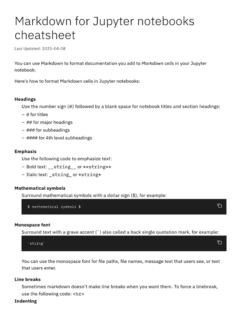 Jupyter Markdown Cheatsheet | PDF