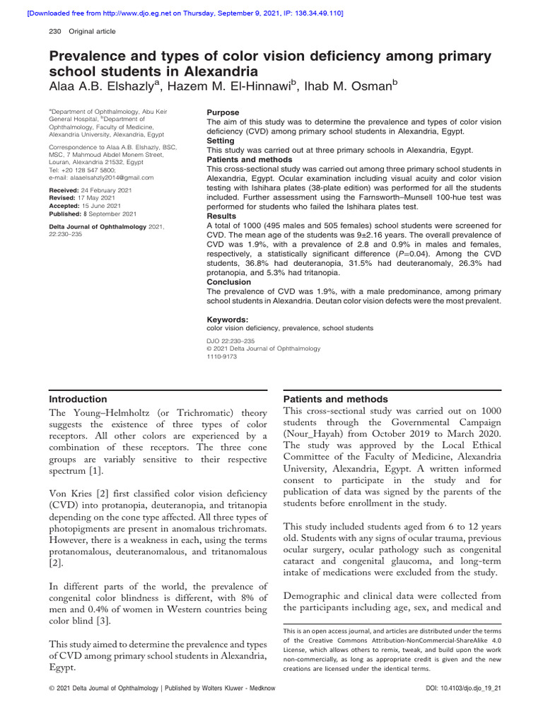 Prevalence and Types of Color Vision Deficiency Am | PDF | Color ...