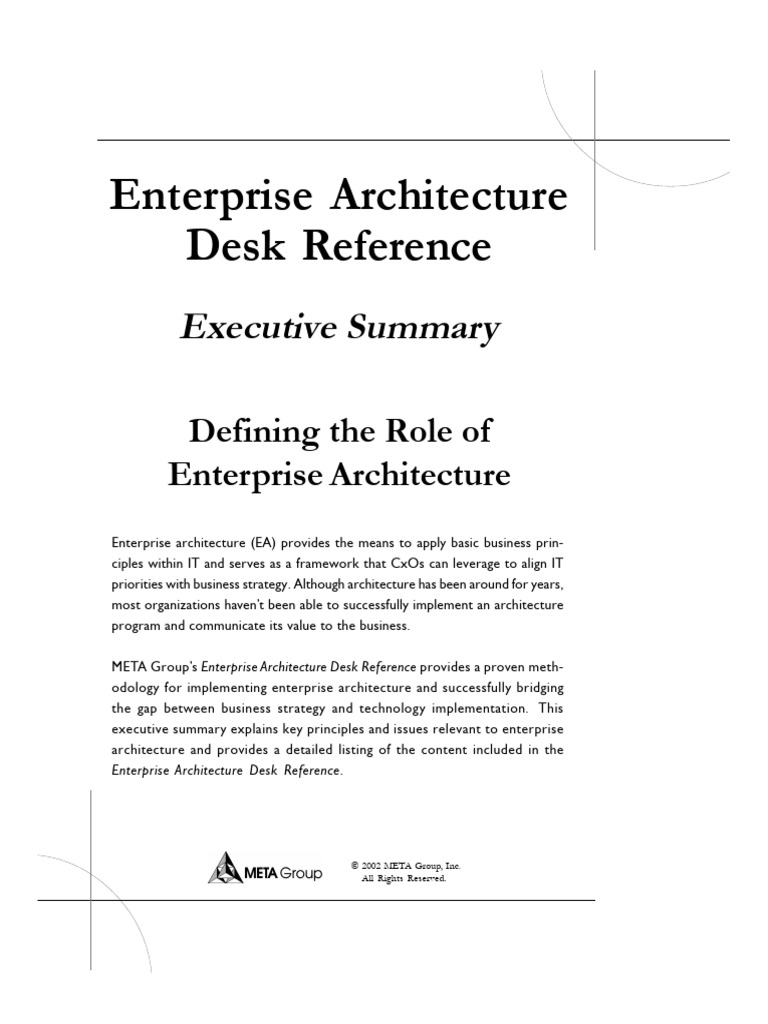 Enterprise Architecture Desk Reference Exec Summ PDF Enterprise Architecture Investment