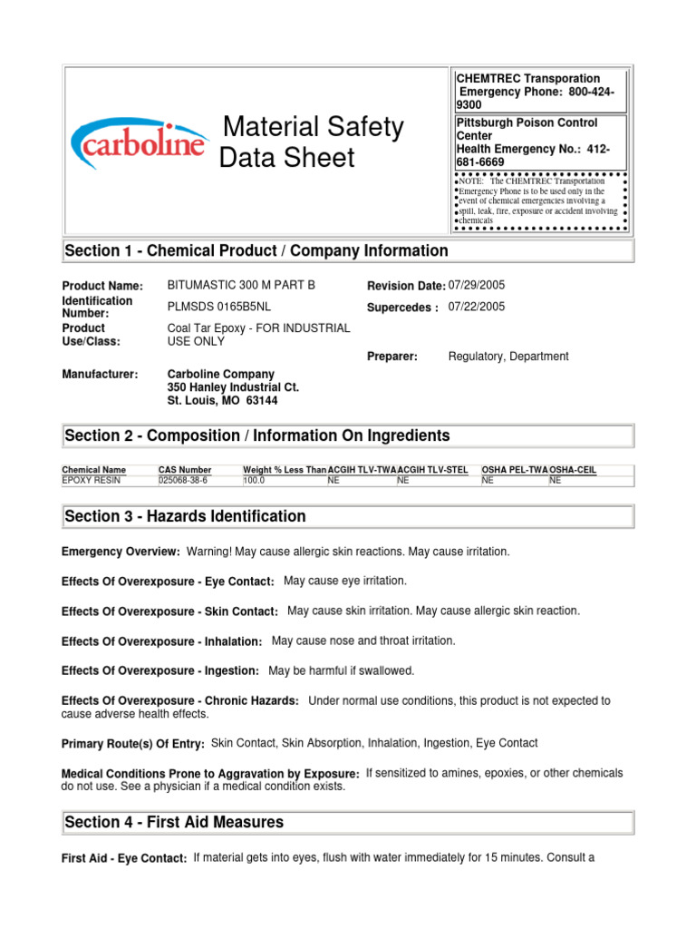 Bitumastic 300 M - MSDS PART B | PDF | Firefighting | Superfund