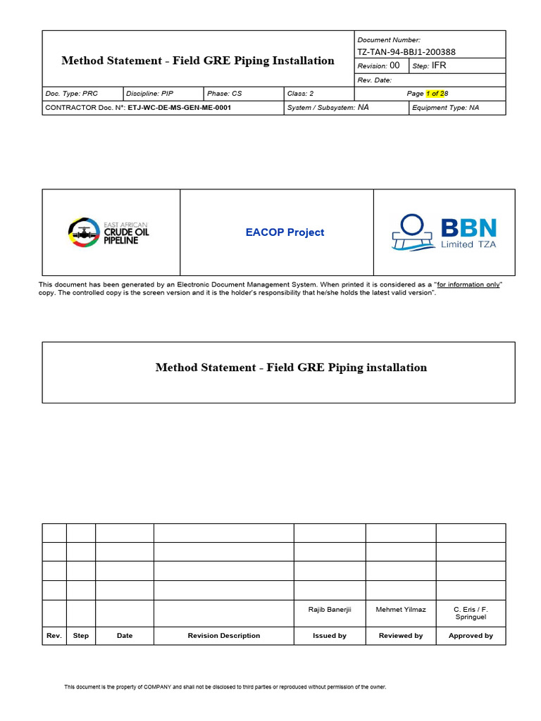 Method Statement For GRE Piping Tanga | PDF | Pipe (Fluid Conveyance ...