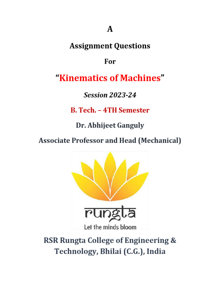 Kinematics of Machines Assignment Questions | PDF | Gear | Acceleration