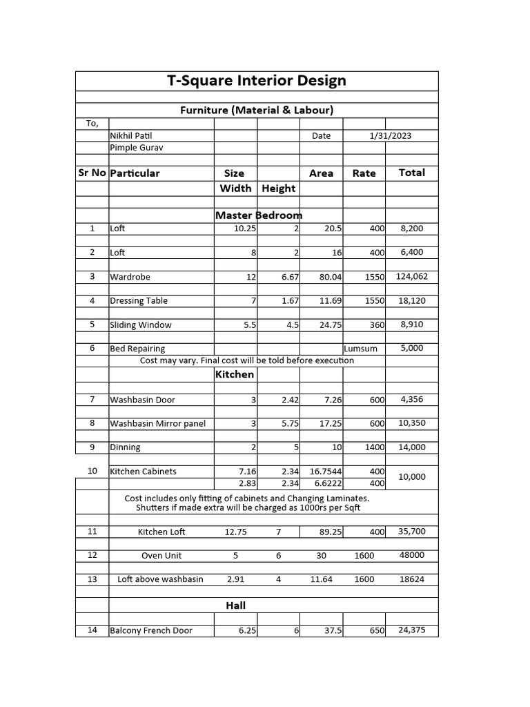 Furniture quotation PDF