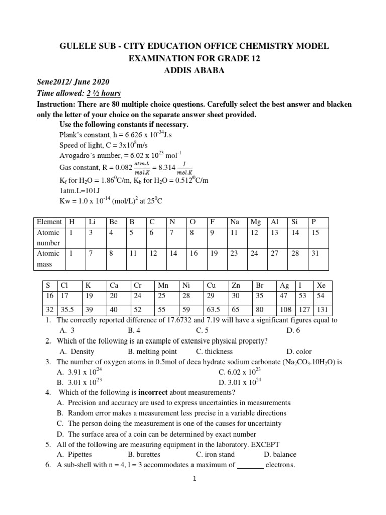 Chemistry Model Exam Grade !2.pdf PDF Chemical Bond Atoms