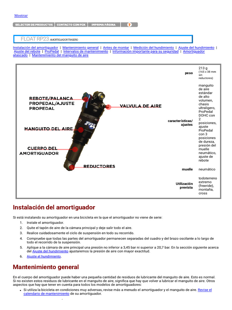 Guía de Ajuste Fox Float RP23 | PDF | Neumático | Vehículos