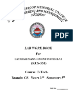 Btech Index and Front Page Lab (DBMS)