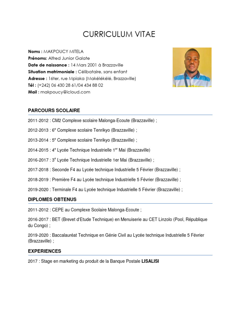 CV Junior - Alfred Makpoucy Mitela | PDF