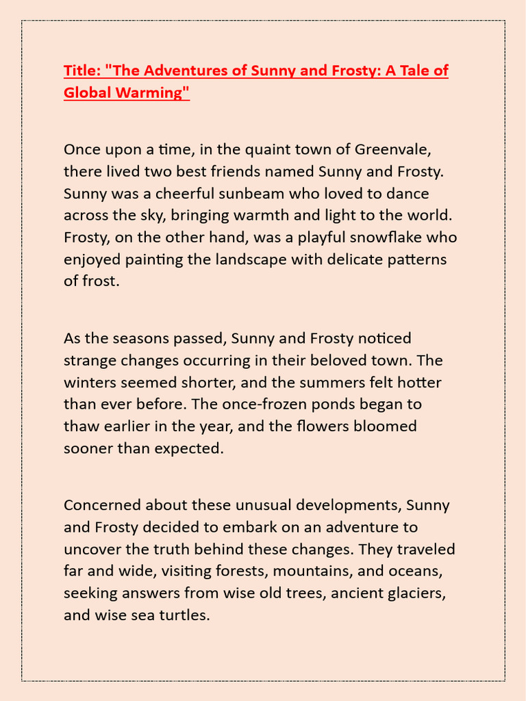 Sunny and Frosty's Global Warming Adventure | PDF | Climate Change ...