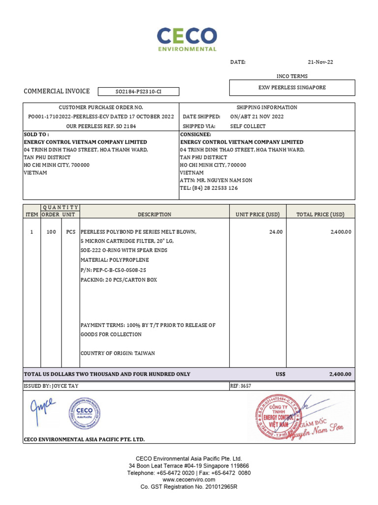 Commercial Invoice for Energy Control Vietnam | PDF | Vietnam