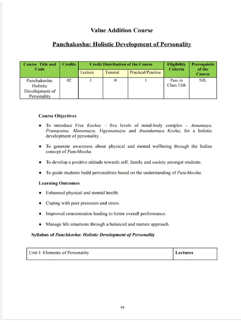 VAC Syllabus Panchkosh PDF