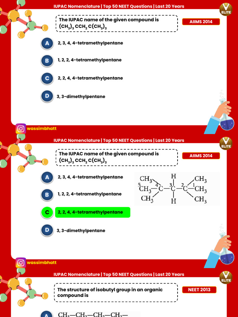 IUPAC Nomenclature: NEET Top Questions | PDF | Methyl Group ...