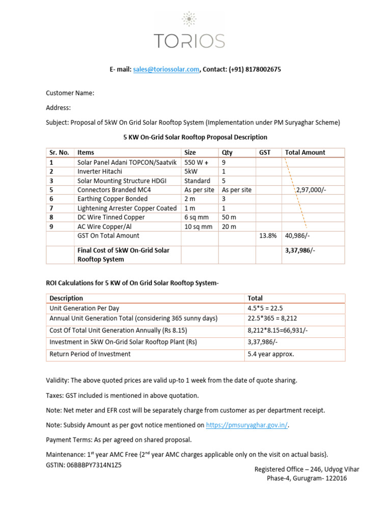 5kW Solar Rooftop Proposal Summary | PDF | Electricity | Electrical ...