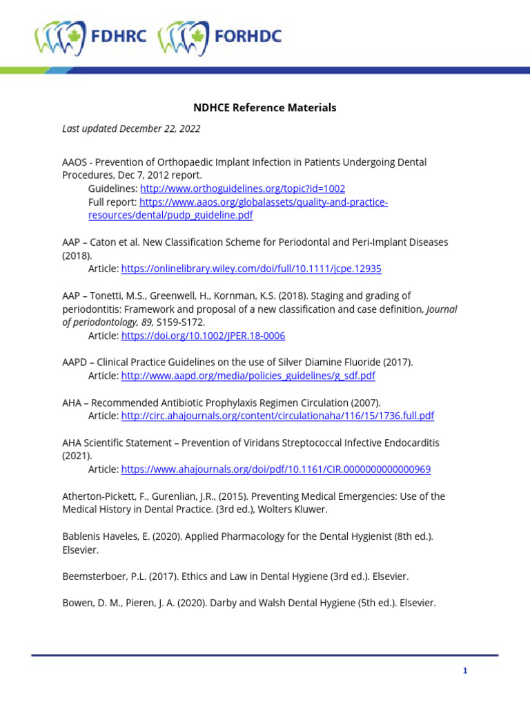 NDHCE Reference Materials Overview | PDF | Dentistry | Dental Hygienist