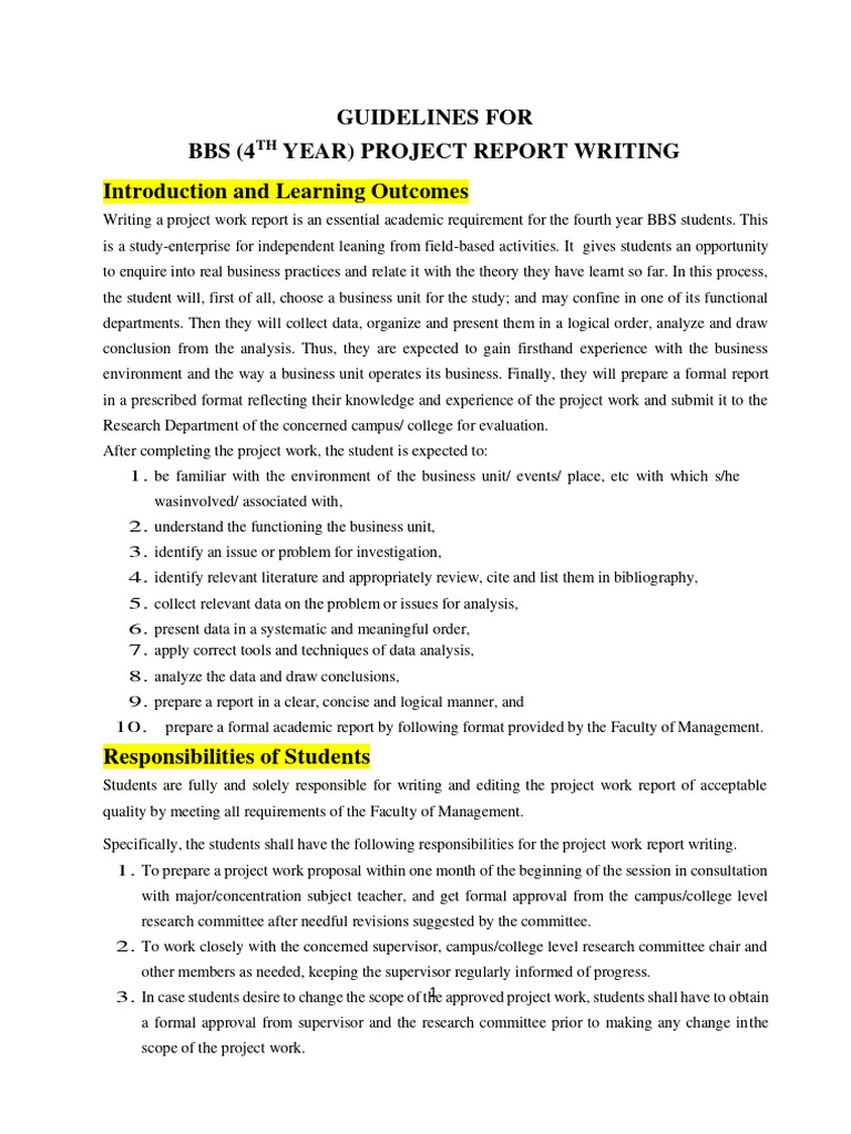 BBS 4th Year Project Report Guide | PDF | Paragraph | Written Communication