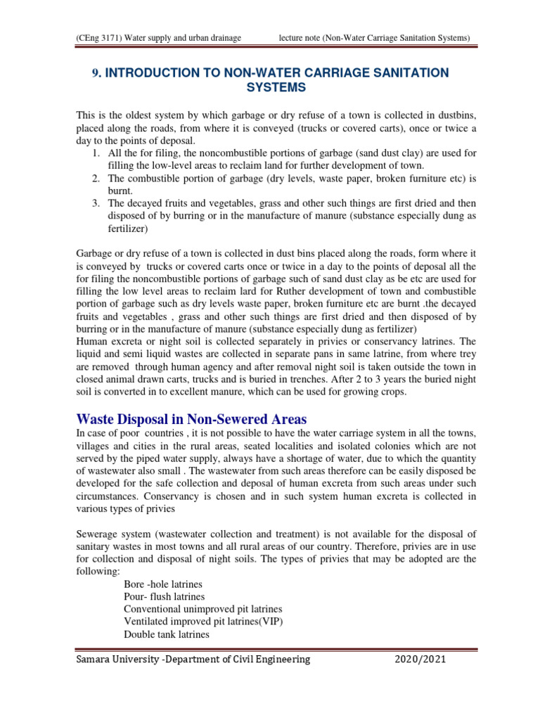 Non-Water Carriage Sanitation Systems | PDF | Latrine | Sanitation