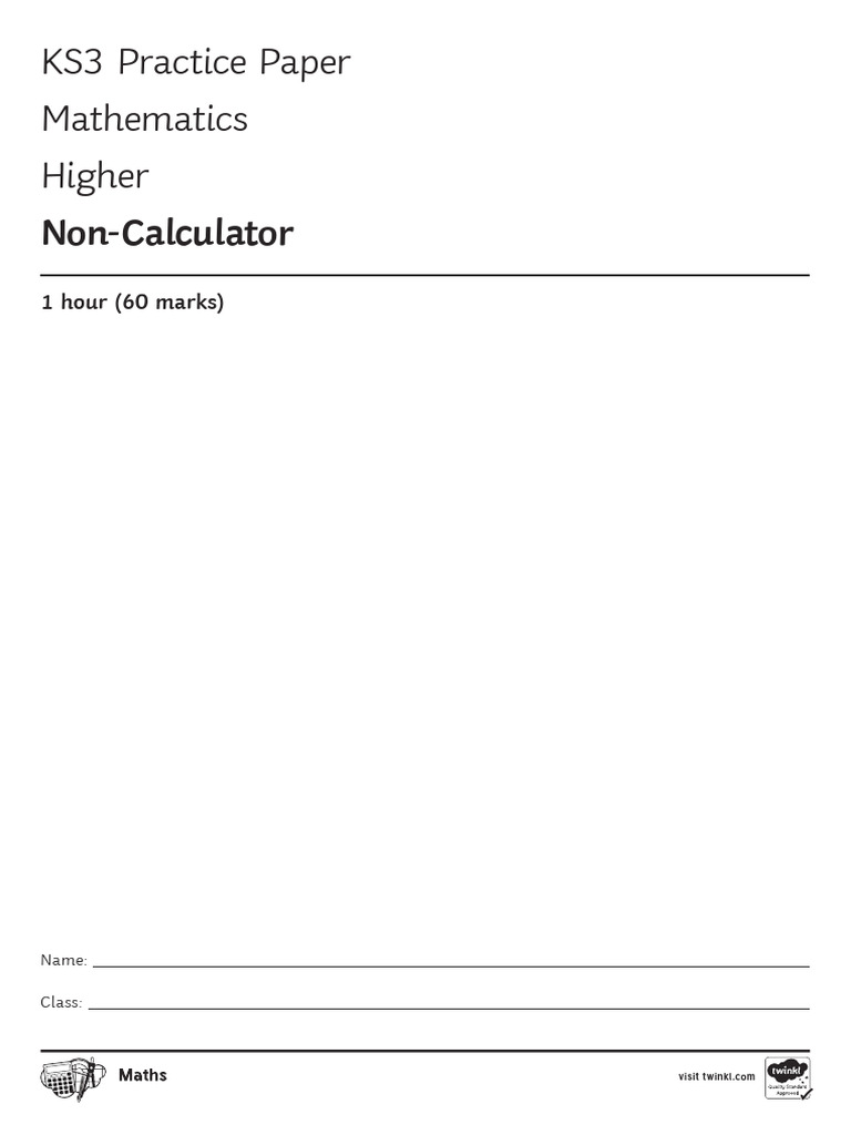 KS3 Higher Maths Non-Calculator Paper | PDF | Mathematics