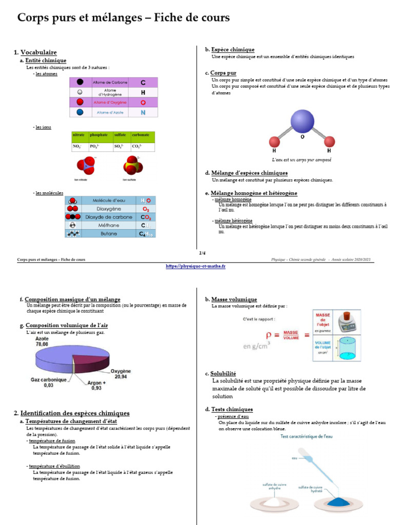 Corps purs et mélanges en chimie | PDF | Chimie | Gaz