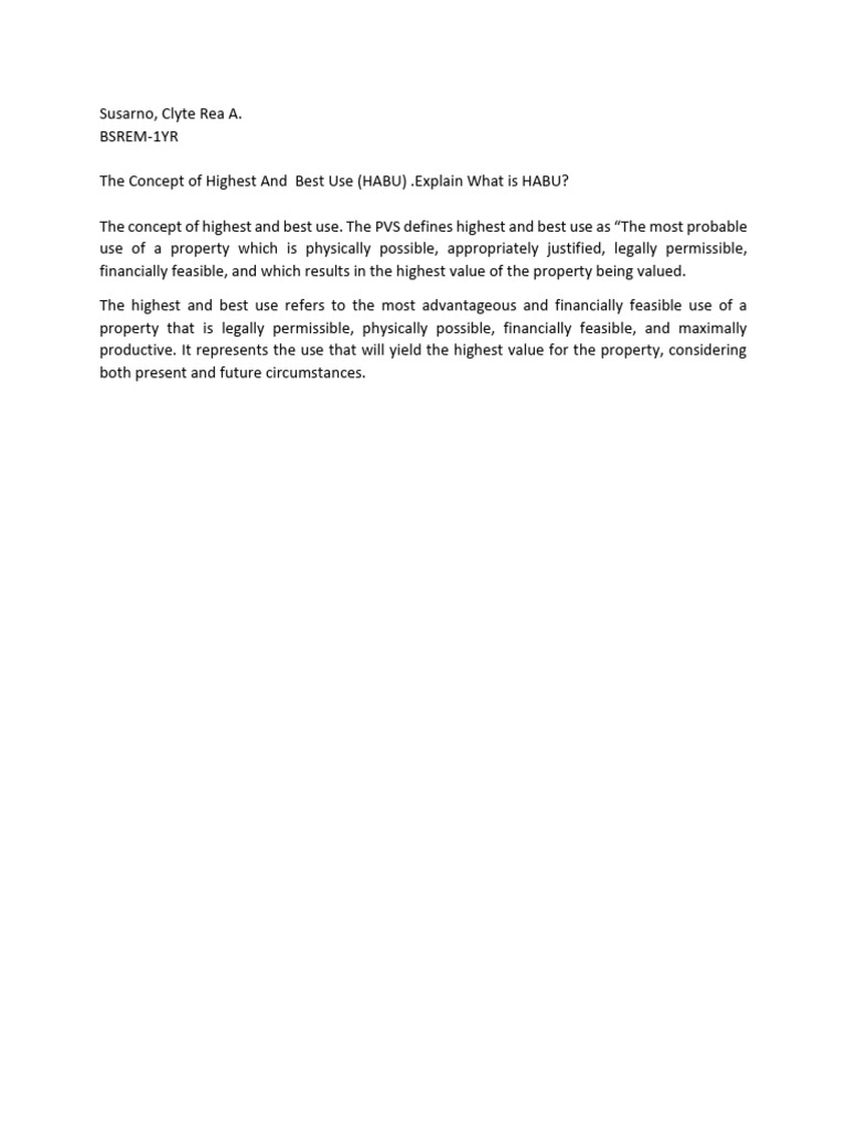 The concept of highest and best use habu explain what is habu pdf