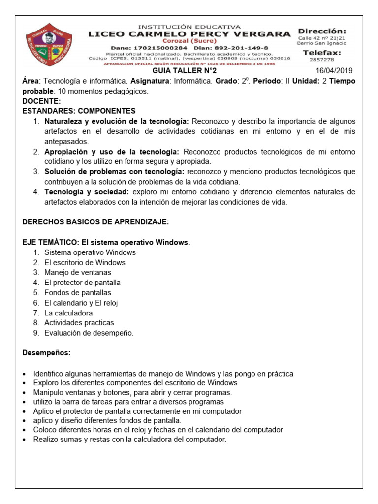 2° Informatica Guía 2 | PDF | Microsoft Windows | Ventana (informática)