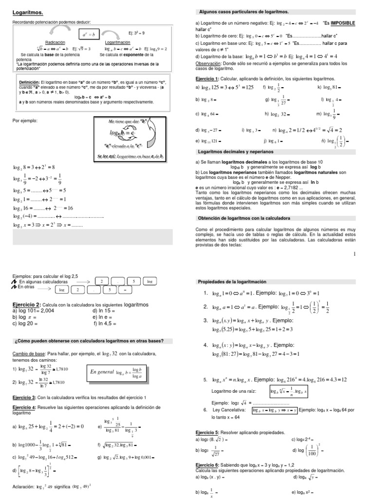 Logaritmación. Función Logarítmica y Exponencial | PDF | Logaritmo ...