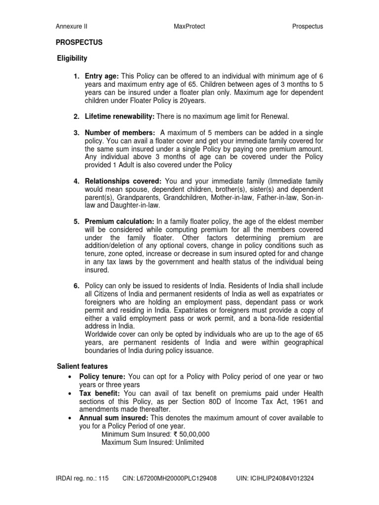 MaxProtect Health Insurance Prospectus | PDF | Health Care | Hospital