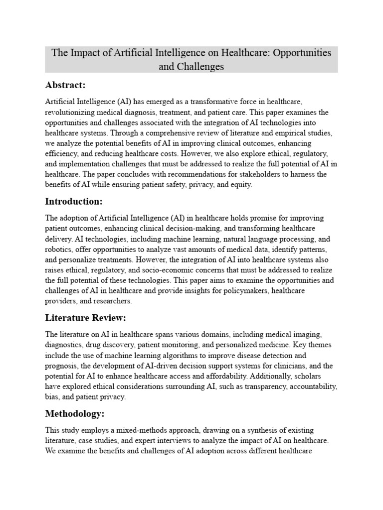 AI in Healthcare: Opportunities & Challenges | PDF | Artificial ...