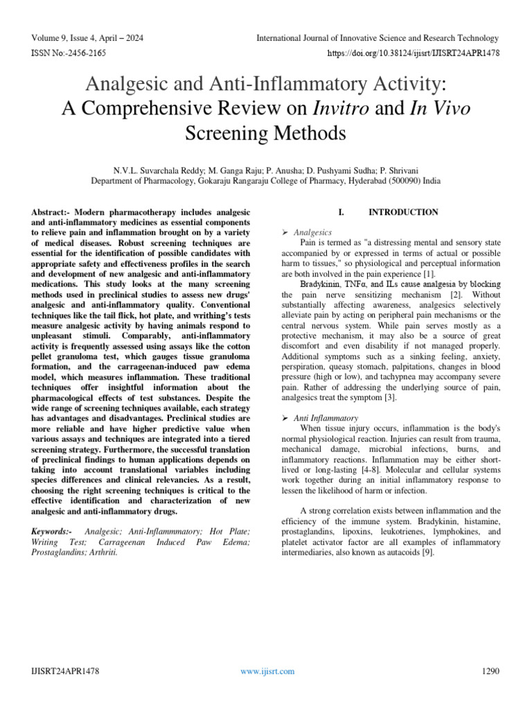Analgesic and Anti-Inflammatory Screening Methods | PDF | Inflammation ...