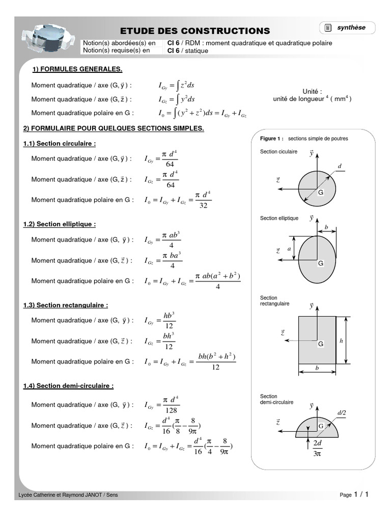 Calcul du Moment d'Inertie Quadratique PDF Mécanique Mécanique — free download