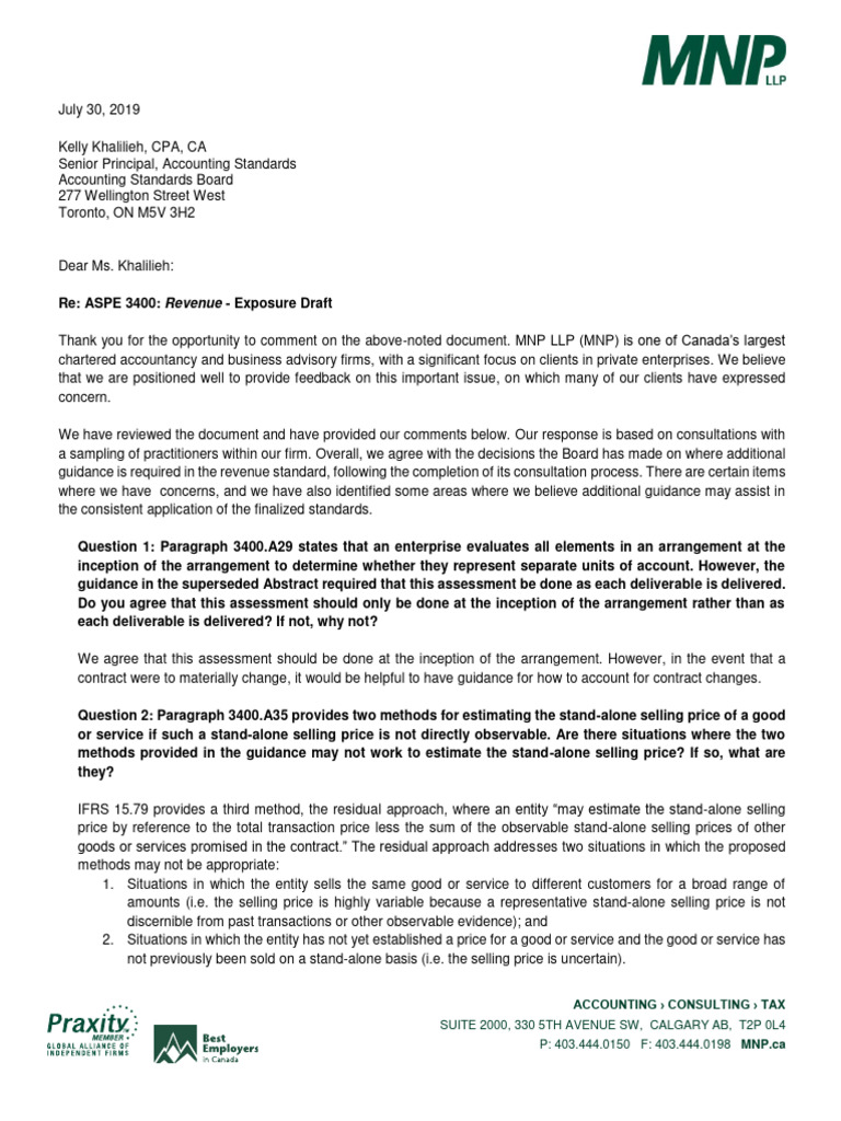 Re ASPE 3400 Revenue Exposure Draft | PDF | Accounting | Cost