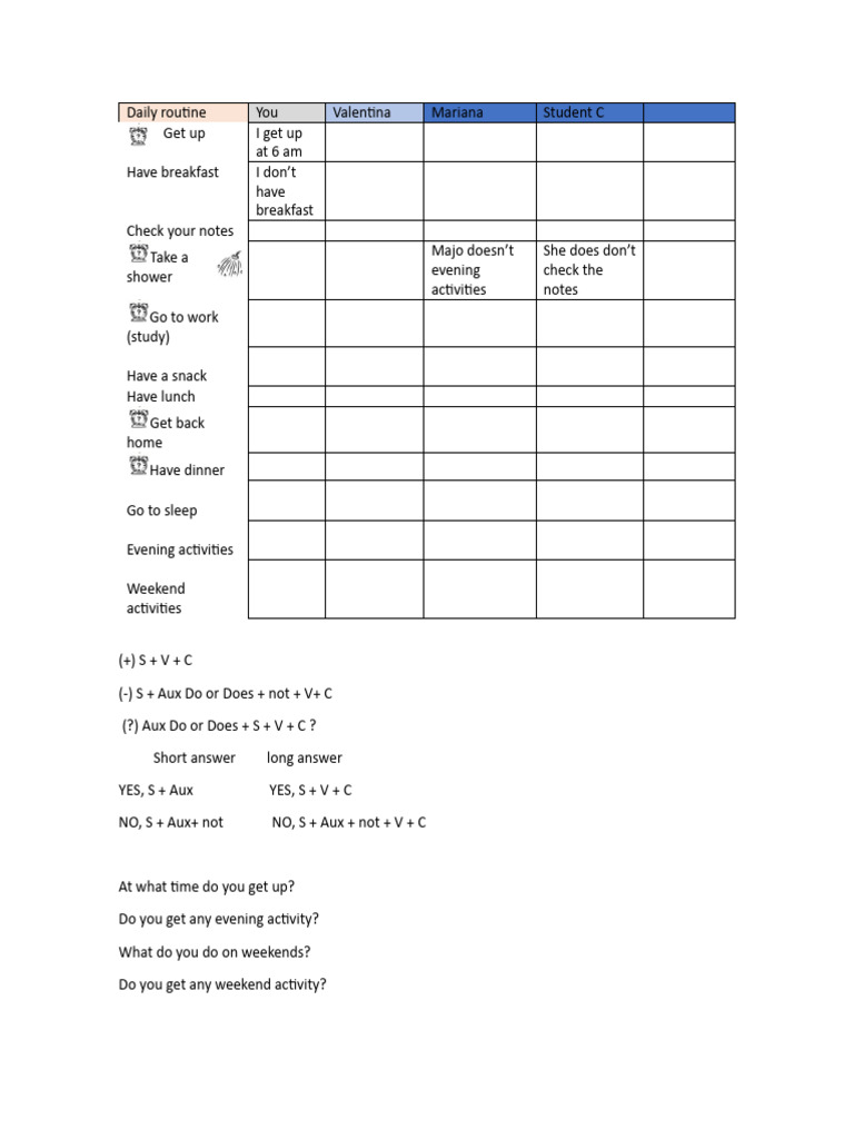 Daily Routine Exercise Todos | PDF