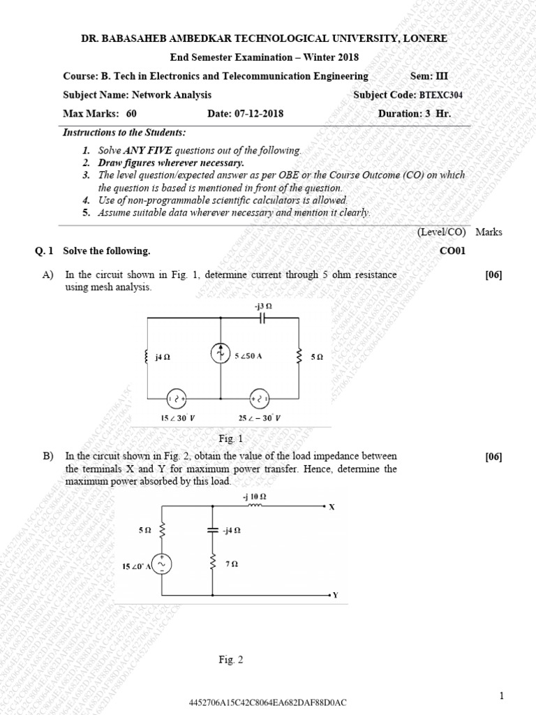 Network Analysis Exam Paper 2018 | PDF | Electrical Engineering ...