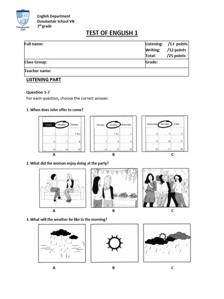 Listening 7th Grades Pdf