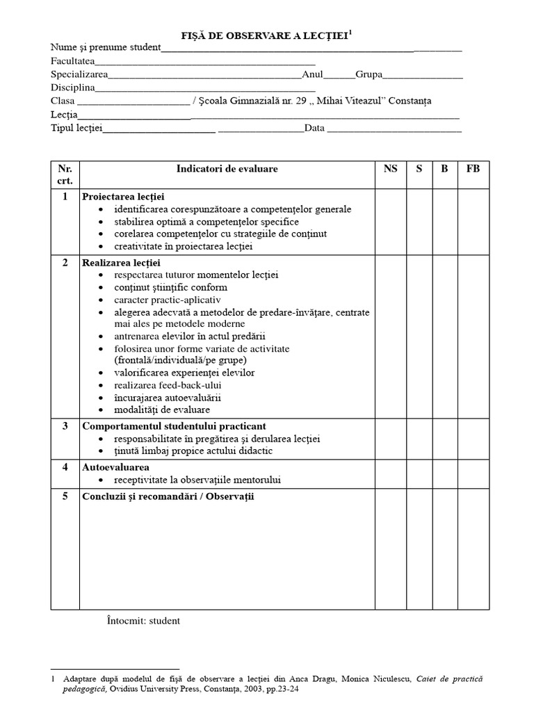 Model Fisa Student Practicant | PDF