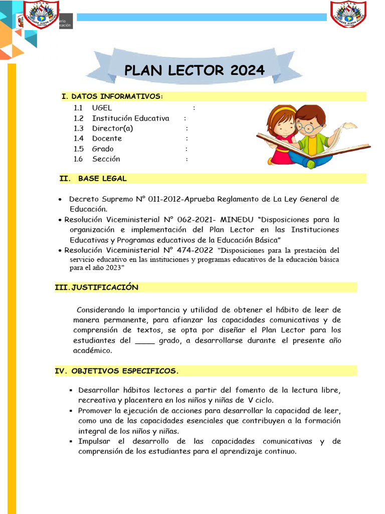 Plan Lector 2024: Fomento de la Lectura | PDF | Maestros | Educación ...