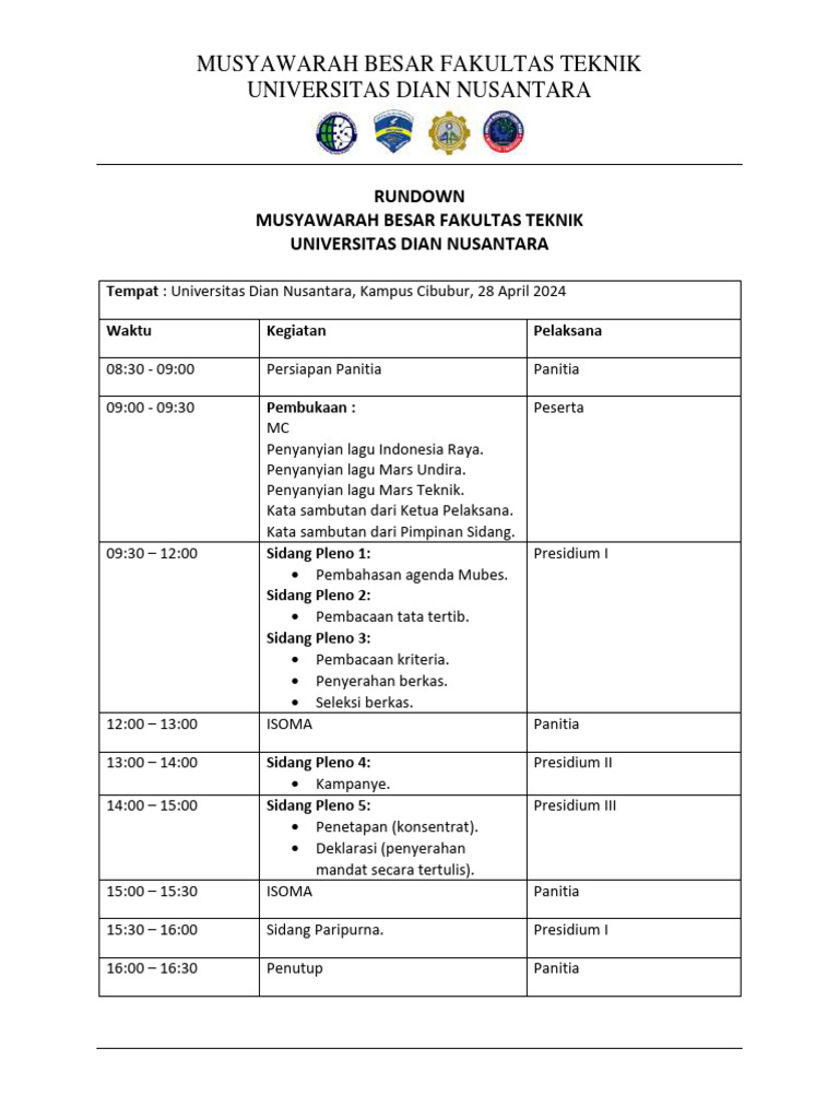 Rundown Mubes Fakultas Teknik Undira | PDF