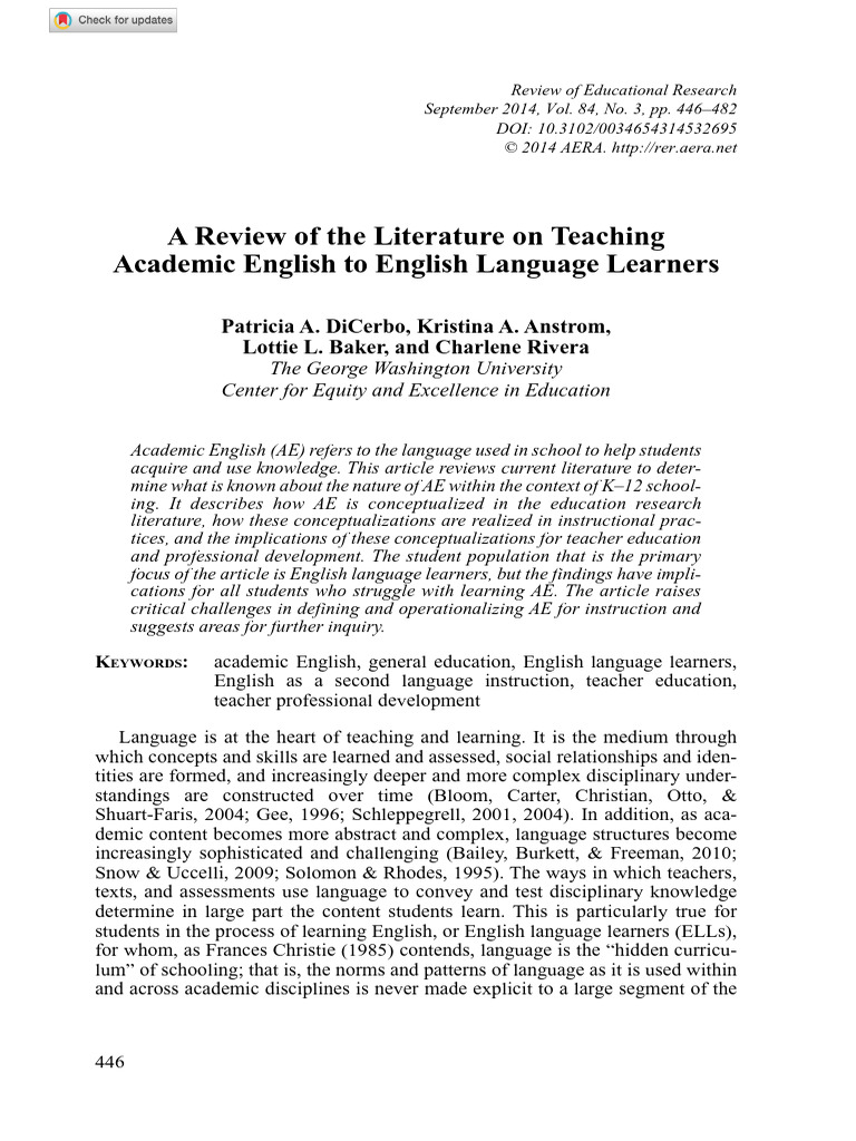 A review of the literature on teaching academic english to english