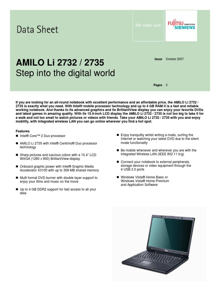 Amilo Li 2732 2735 Data Sheet | PDF | Dvd | Computer Data Storage
