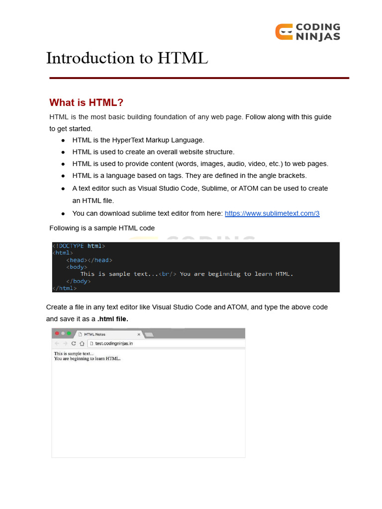 1.notes - Intro To HTML-696 | PDF | Html Element | Html