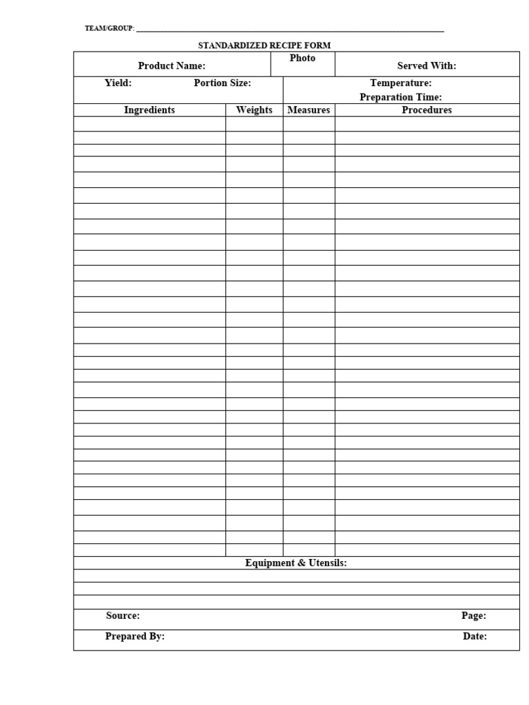 Standardized recipe form blank form pdf