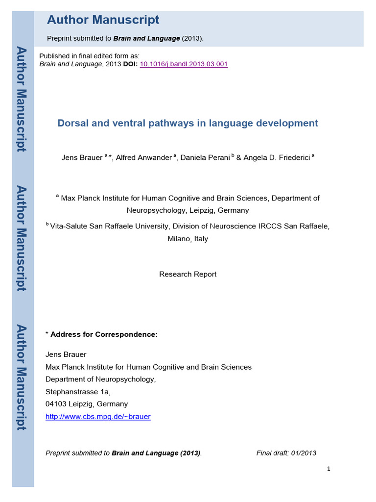 Dorsal and Ventral Pathways in Language Development | PDF | Visual ...