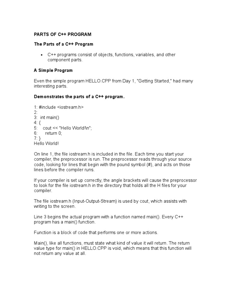 Parts of C++ Program | PDF | Subroutine | Parameter (Computer Programming)