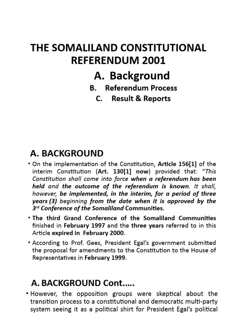 The Somaliland Constitutional Referendum 2001 PDF Constitution Voting
