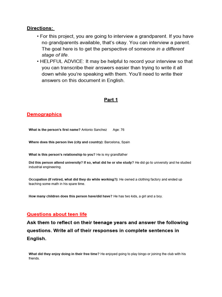 Grandparent-Teen Interview Insights | PDF | Adolescence