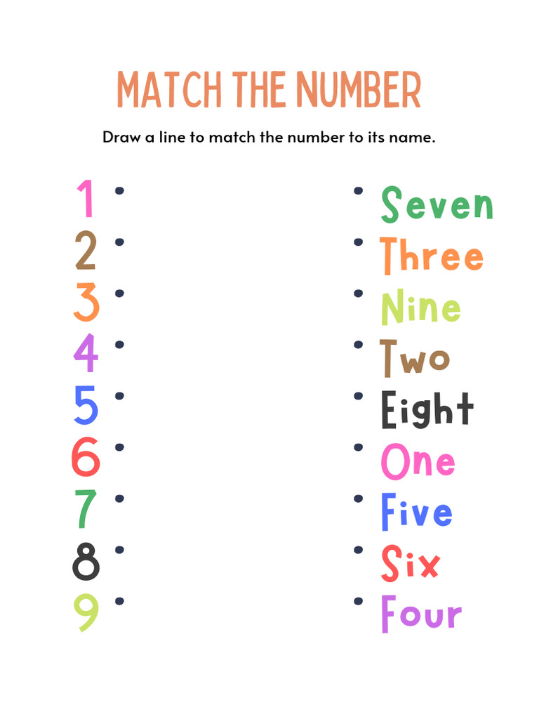 Match The Number Worksheet PDF