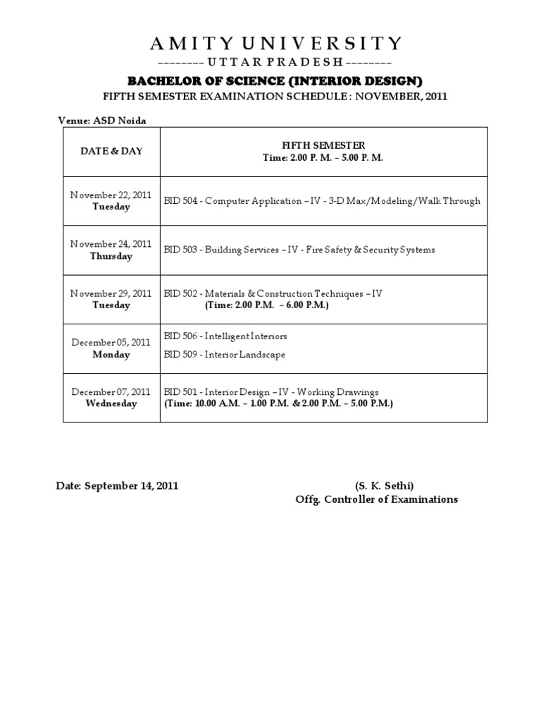 Amity University Interior Design Exam Schedule | PDF | Technology ...