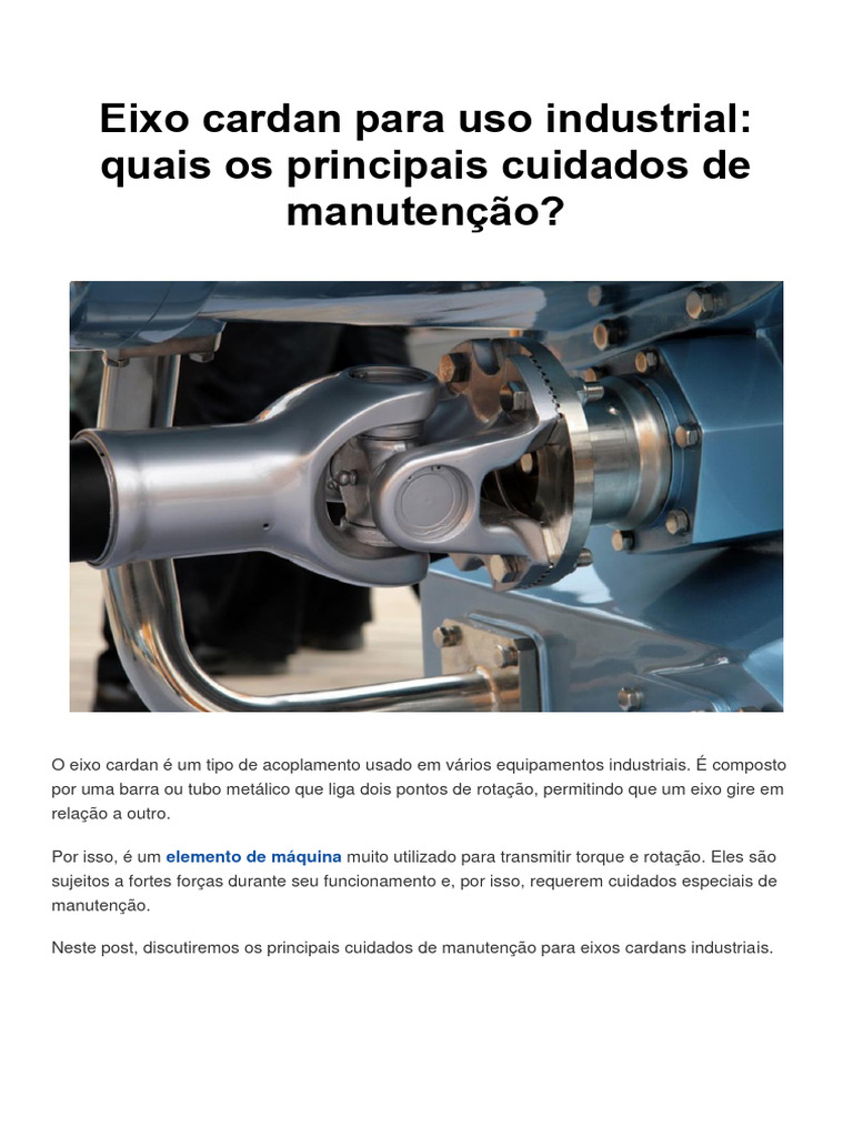 Cuidados na Manutenção de Eixos Cardan | PDF | Eixo | Engenharia Mecânica