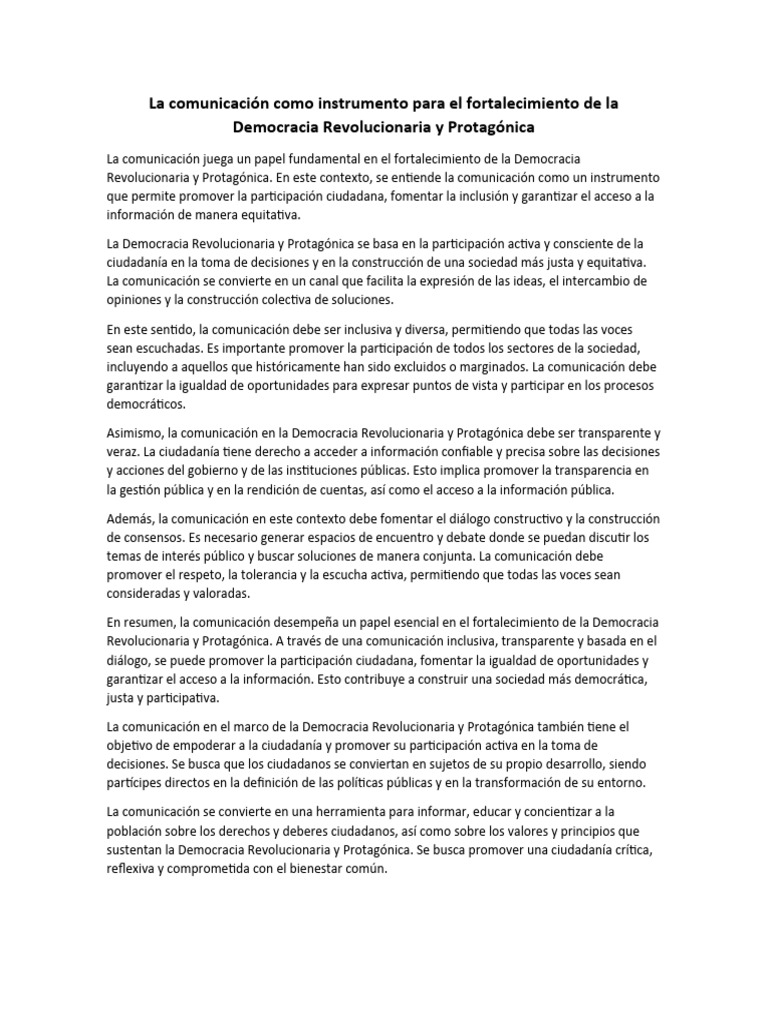 La Comunicación Como Instrumento Para El Fortalecimiento De La