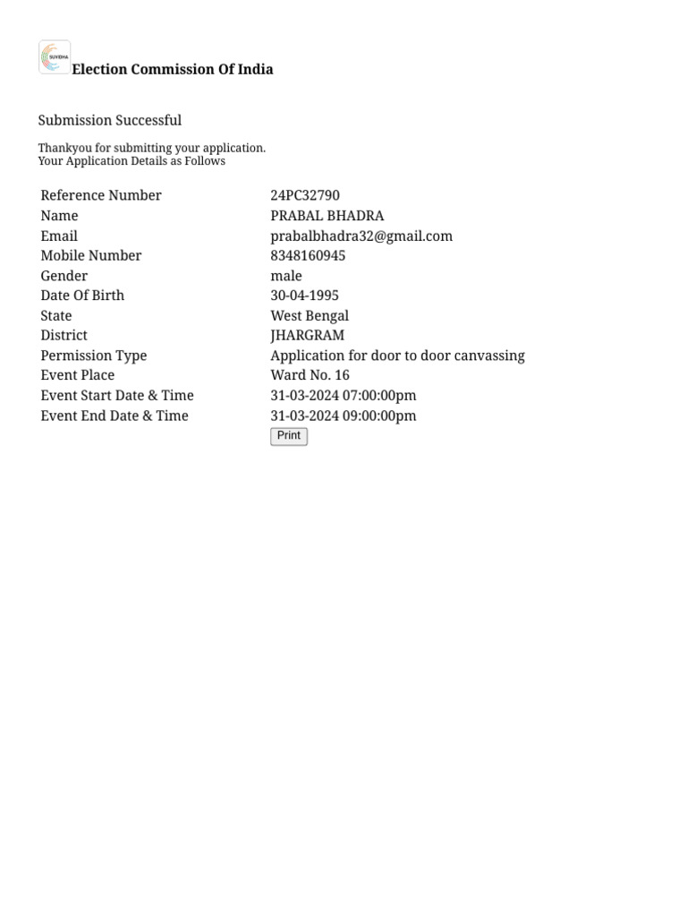 Election Application Confirmation: Prabal Bhadra | PDF