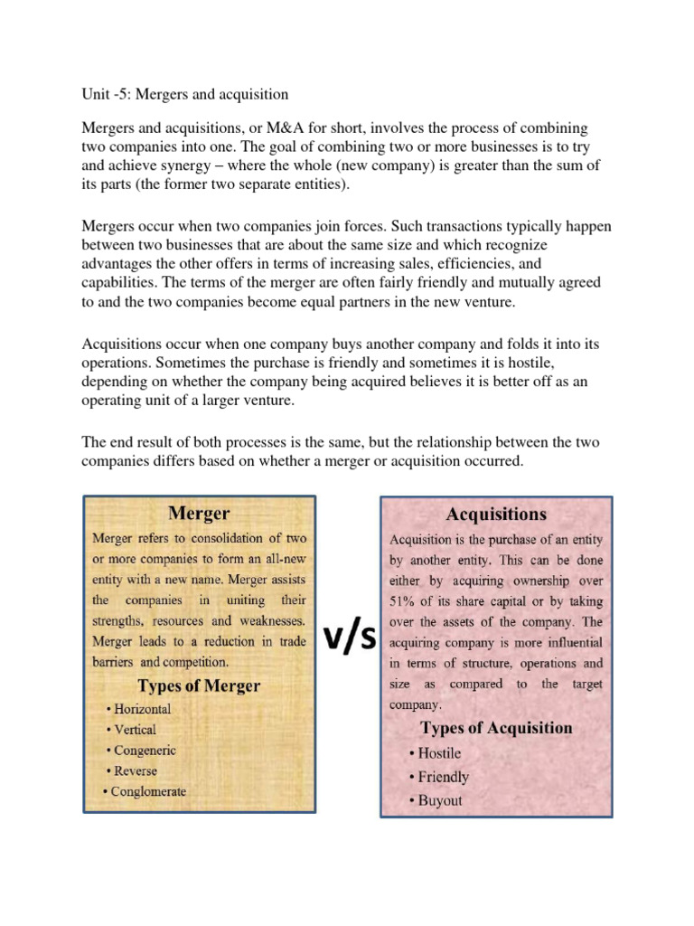 Mergers and Acquisitions Explained | PDF | Mergers And Acquisitions ...